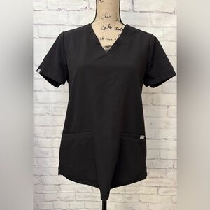 Figs Size Small Casma Three Pocket Scrub‎ Top Black V Neck Tailored Classic Fit